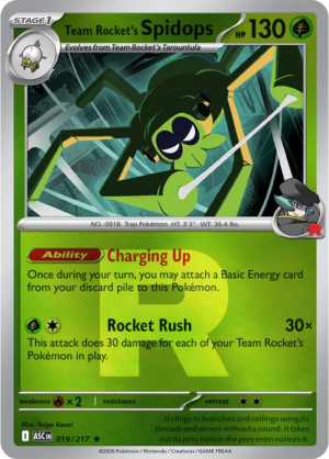 Pokémon TCG Team Rocket's Spidops – ASC 019 Rare Team Rocket R Pattern – EN