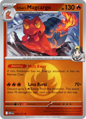 Pokémon TCG Ethan's Magcargo – ASC 024 Rare Energy Symbol Pattern – EN