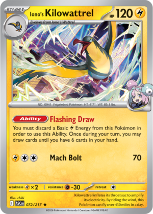 Pokémon TCG Iono's Kilowattrel – ASC 072 Rare Holofoil – EN