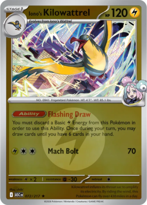 Pokémon TCG Iono's Kilowattrel – ASC 072 Rare Energy Symbol Pattern – EN
