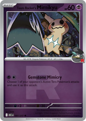 Pokémon TCG Team Rocket's Mimikyu – ASC 097 Uncommon Team Rocket R Pattern – EN