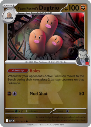 Pokémon TCG Team Rocket's Dugtrio – ASC 101 Uncommon Team Rocket R Pattern – EN