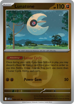Pokémon TCG Lunatone – ASC 105 Rare Energy Symbol Pattern – EN
