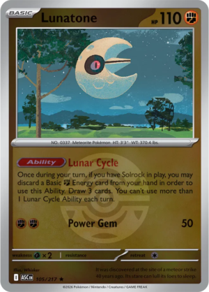 Pokémon TCG Lunatone – ASC 105 Rare Dusk Ball Pattern – EN
