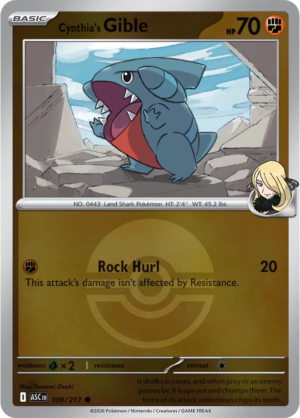 Pokémon TCG Cynthia's Gible – ASC 109 Common Poké Ball Pattern – EN