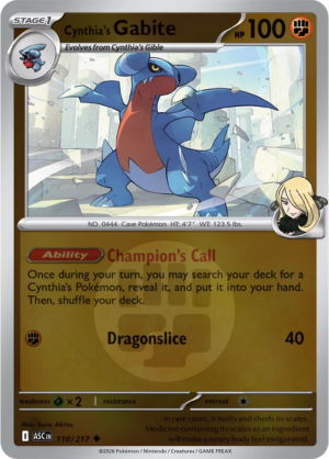 Pokémon TCG Cynthia's Gabite – ASC 110 Uncommon Energy Symbol Pattern – EN
