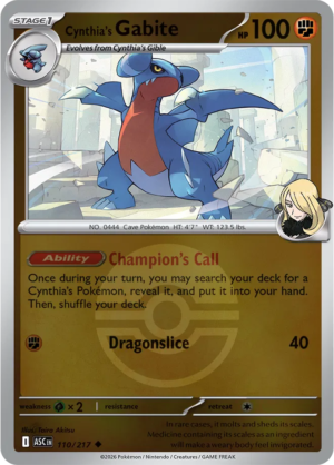 Pokémon TCG Cynthia's Gabite – ASC 110 Uncommon Poké Ball Pattern – EN