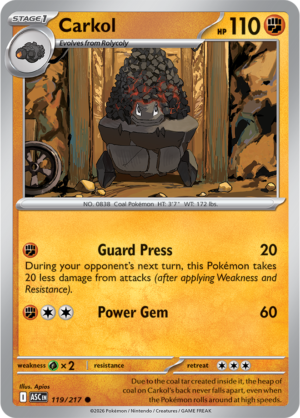 Pokémon TCG Carkol – ASC 119 Common Regular – EN