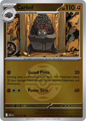 Pokémon TCG Carkol – ASC 119 Common Dusk Ball Pattern – EN