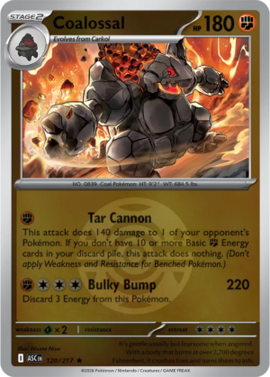 Pokémon TCG Coalossal – ASC 120 Rare Dusk Ball Pattern – EN