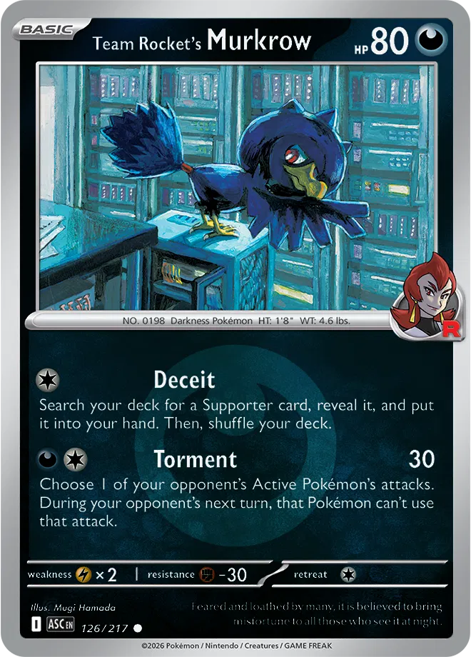 Pokémon TCG Team Rocket's Murkrow – ASC 126 Common Energy Symbol Pattern – EN