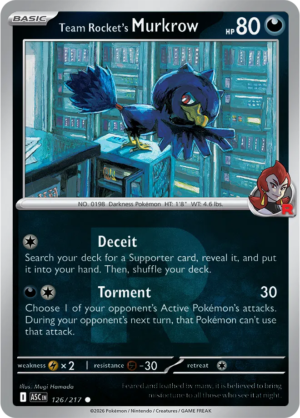 Pokémon TCG Team Rocket's Murkrow – ASC 126 Common Team Rocket R Pattern – EN