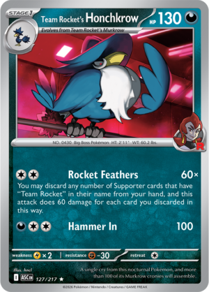 Pokémon TCG Team Rocket's Honchkrow – ASC 127 Rare Holofoil – EN