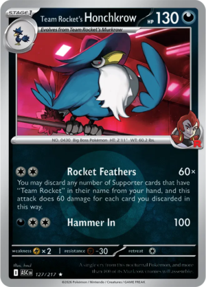 Pokémon TCG Team Rocket's Honchkrow – ASC 127 Rare Energy Symbol Pattern – EN