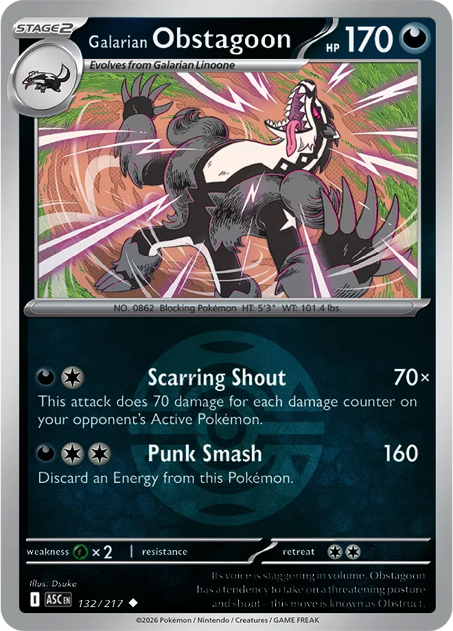 Pokémon TCG Galarian Obstagoon – ASC 132 Uncommon Dusk Ball Pattern – EN