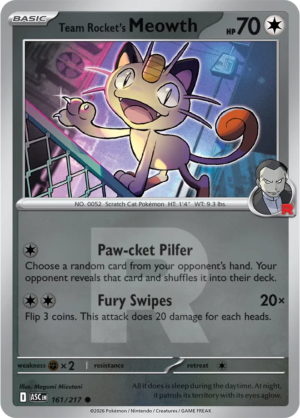 Pokémon TCG Team Rocket's Meowth – ASC 161 Common Team Rocket R Pattern – EN