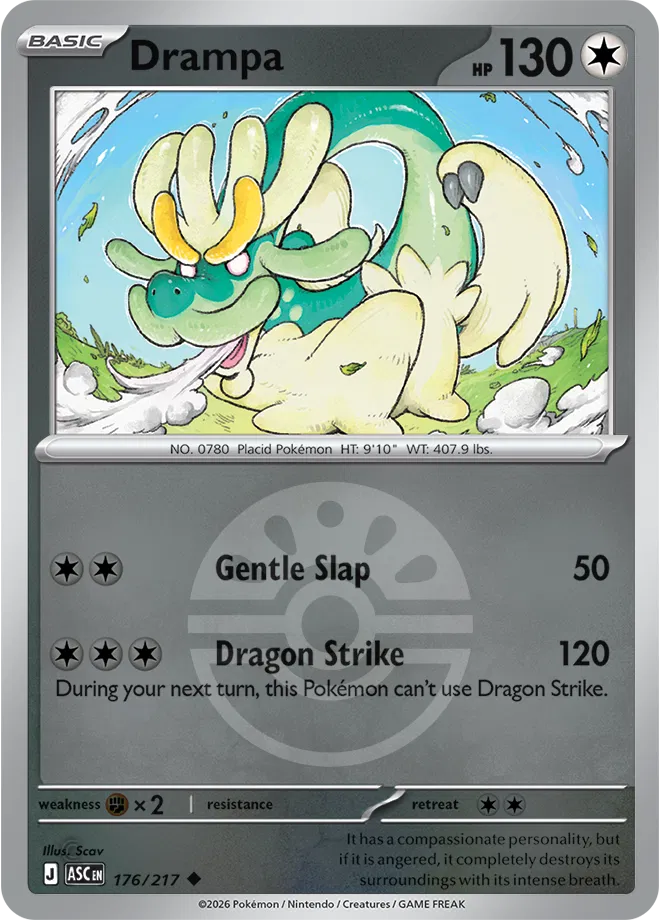 Pokémon TCG Drampa – ASC 176 Uncommon Friend Ball Pattern – EN