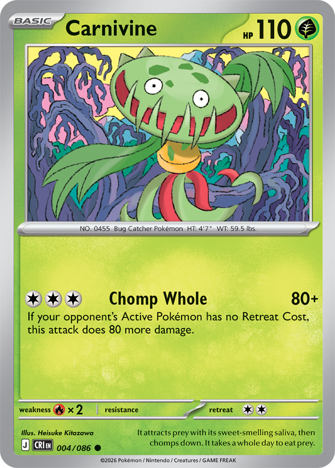 Pokémon TCG Carnivine – CRI 004 Common Regular – EN