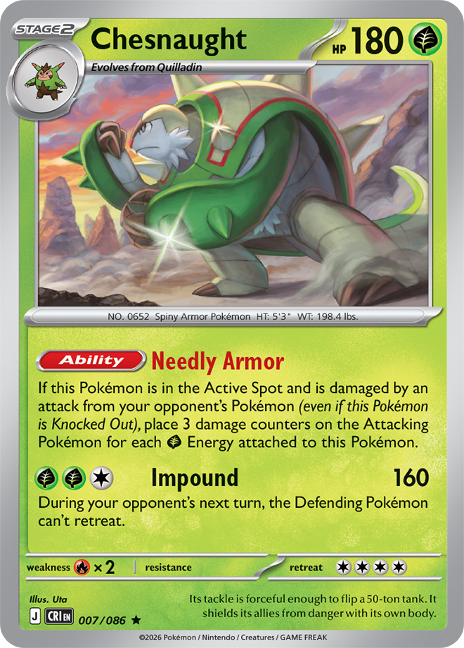 Pokémon TCG Chesnaught – CRI 007 Rare Holofoil – EN