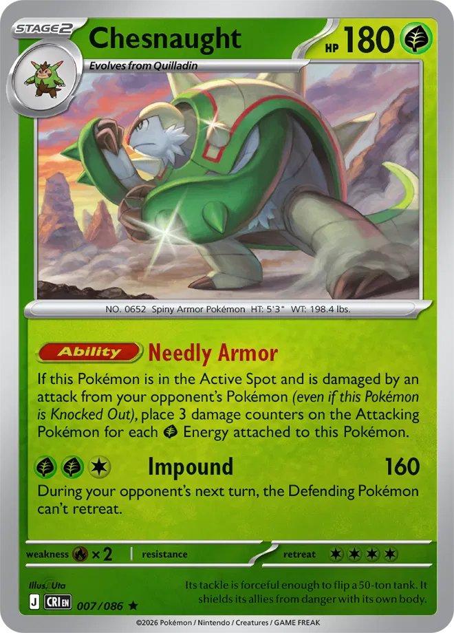 Pokémon TCG Chesnaught – CRI 007 Rare Reverse Holofoil – EN