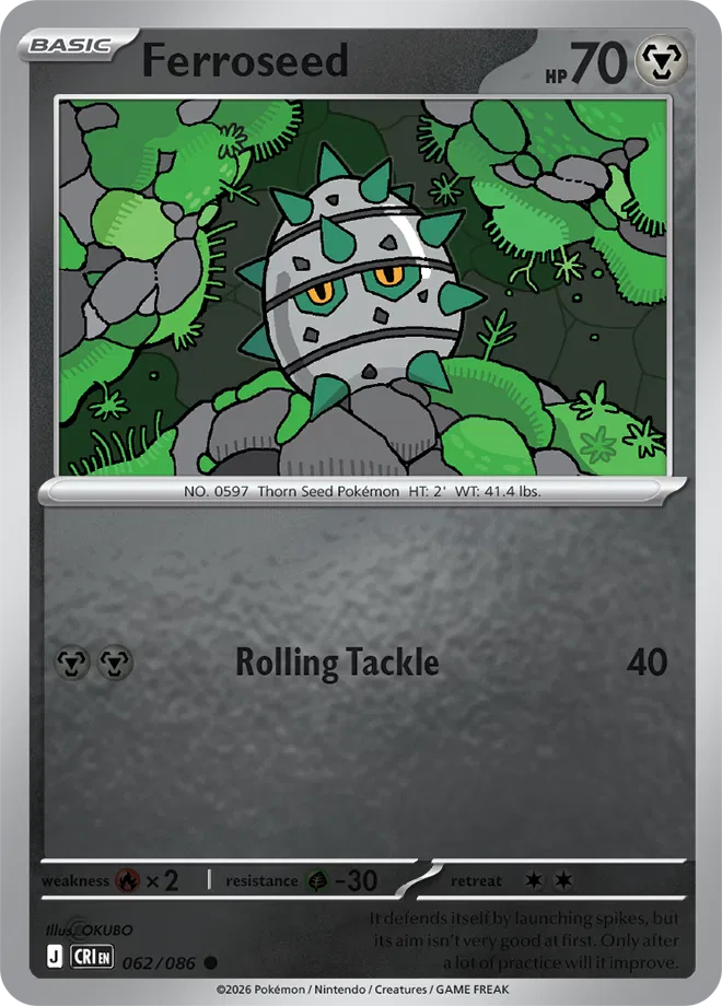 Pokémon TCG Ferroseed – CRI 062 Common Reverse Holofoil – EN