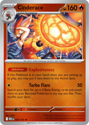 Pokémon TCG Cinderace – MEG 028/132 Rare Reverse Holofoil – EN