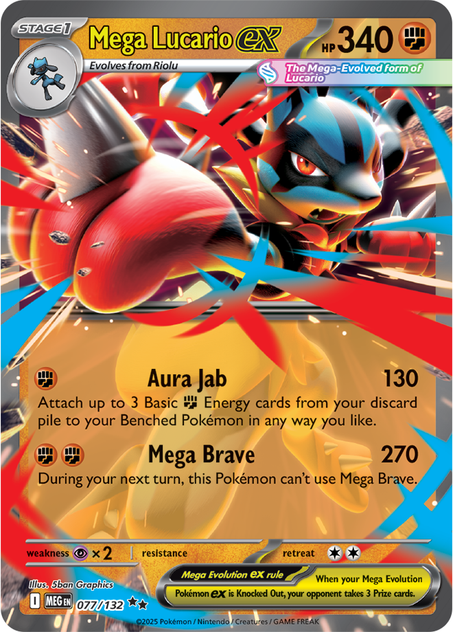 Pokémon TCG Mega Lucario ex – MEG 077/132 Double Rare Holofoil – EN