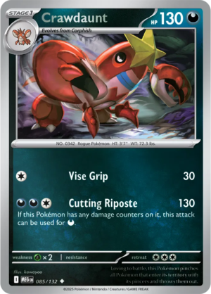 Pokémon TCG Crawdaunt – MEG 085/132 Uncommon Reverse Holofoil – EN