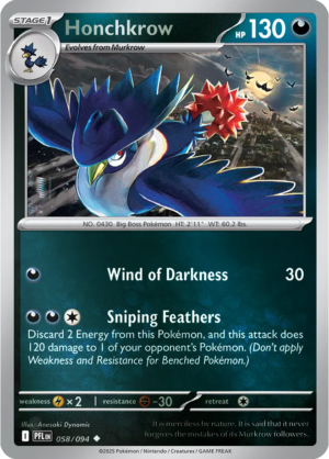 Pokémon TCG Honchkrow – PFL 058 Uncommon Reverse Holofoil – EN