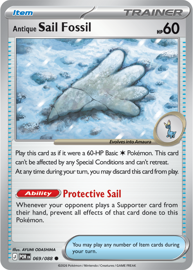 Pokémon TCG Antique Sail Fossil – POR 069 Common Regular – EN
