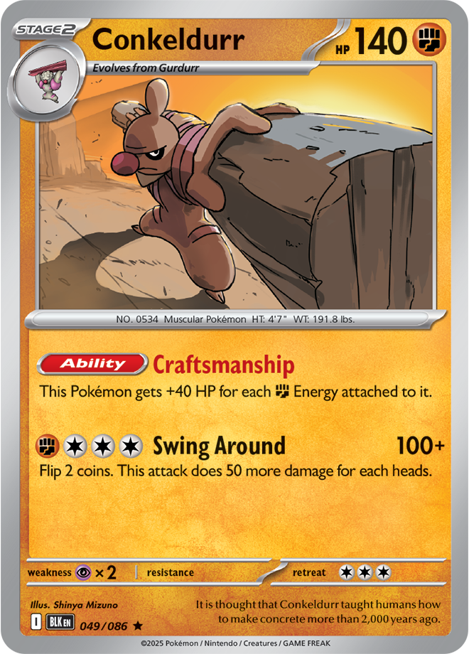 Pokémon TCG Conkeldurr – BLK 049/086 Rare Reverse Holofoil – EN