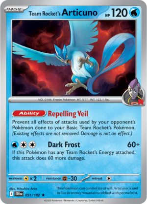 Pokémon TCG Team Rocket's Articuno – DRI 051/182 Rare Reverse Holofoil – EN