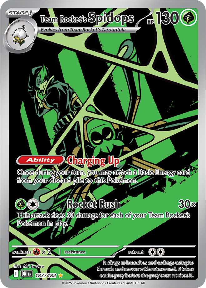 Pokémon TCG Team Rocket's Spidops – DRI 187/182 Illustration Rare Holo – EN