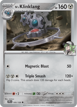 Pokémon TCG N's Klinklang – JTG 105/159 Uncommon Reverse Holofoil – EN
