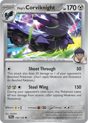 Pokémon TCG Hop's Corviknight – JTG 108/159 Uncommon Reverse Holofoil – EN