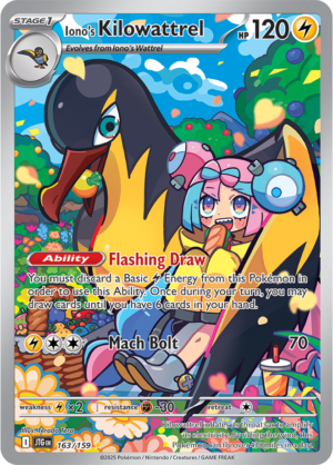 Pokémon TCG Iono's Kilowattrel – JTG 163/159 Illustration Rare Holo – EN