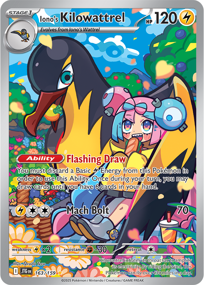 Pokémon TCG Iono's Kilowattrel – JTG 163/159 Illustration Rare Holo – EN