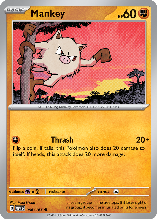 Pokémon TCG Mankey – MEW 056/165 Common Reverse Holofoil – EN