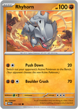 Pokémon TCG Rhyhorn – MEW 111/165 Common Reverse Holofoil – EN