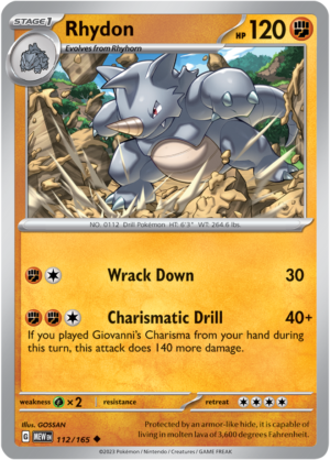 Pokémon TCG Rhydon – MEW 112/165 Uncommon Reverse Holofoil – EN
