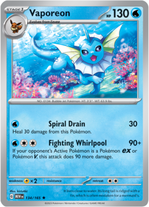 Pokémon TCG Vaporeon – MEW 134/165 Rare Reverse Holofoil – EN