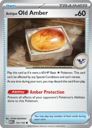 Pokémon TCG Antique Old Amber – MEW 154/165 Common Reverse Holofoil – EN