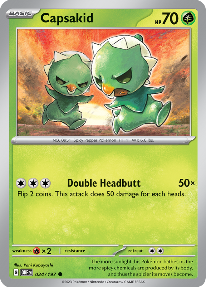 Pokémon TCG Capsakid – OBF 024/197 Common Reverse Holofoil – EN