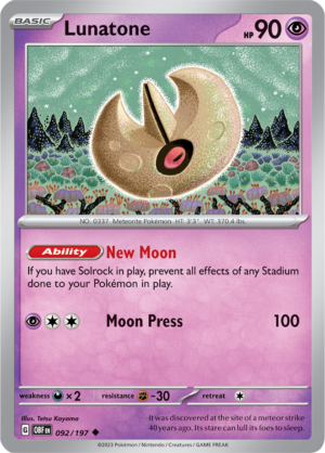 Pokémon TCG Lunatone – OBF 092/197 Uncommon Reverse Holofoil – EN