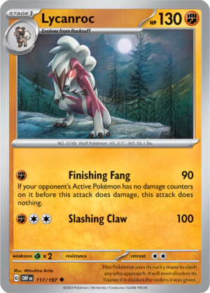 Pokémon TCG Lycanroc – OBF 117/197 Uncommon Reverse Holofoil – EN