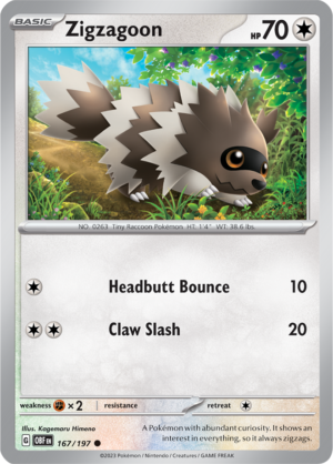 Pokémon TCG Zigzagoon – OBF 167/197 Common Regular – EN