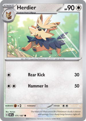 Pokémon TCG Herdier – OBF 171/197 Common Reverse Holofoil – EN