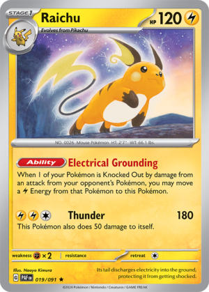 Pokémon TCG Raichu – PAF 019/091 Rare Reverse Holofoil – EN