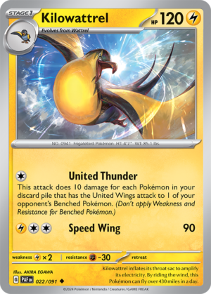 Pokémon TCG Kilowattrel – PAF 022/091 Uncommon Reverse Holofoil – EN