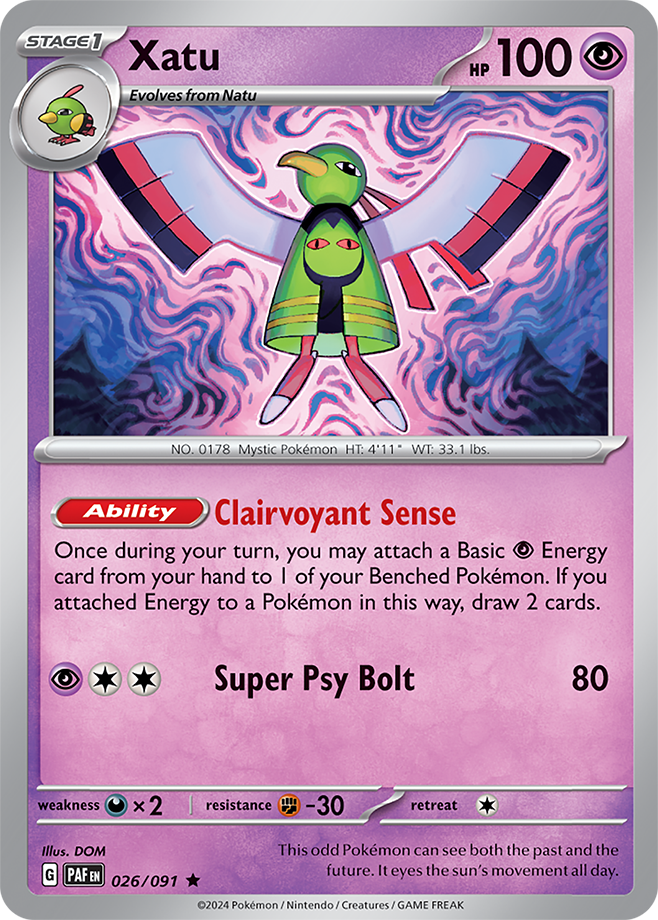 Pokémon TCG Xatu – PAF 026/091 Rare Reverse Holofoil – EN